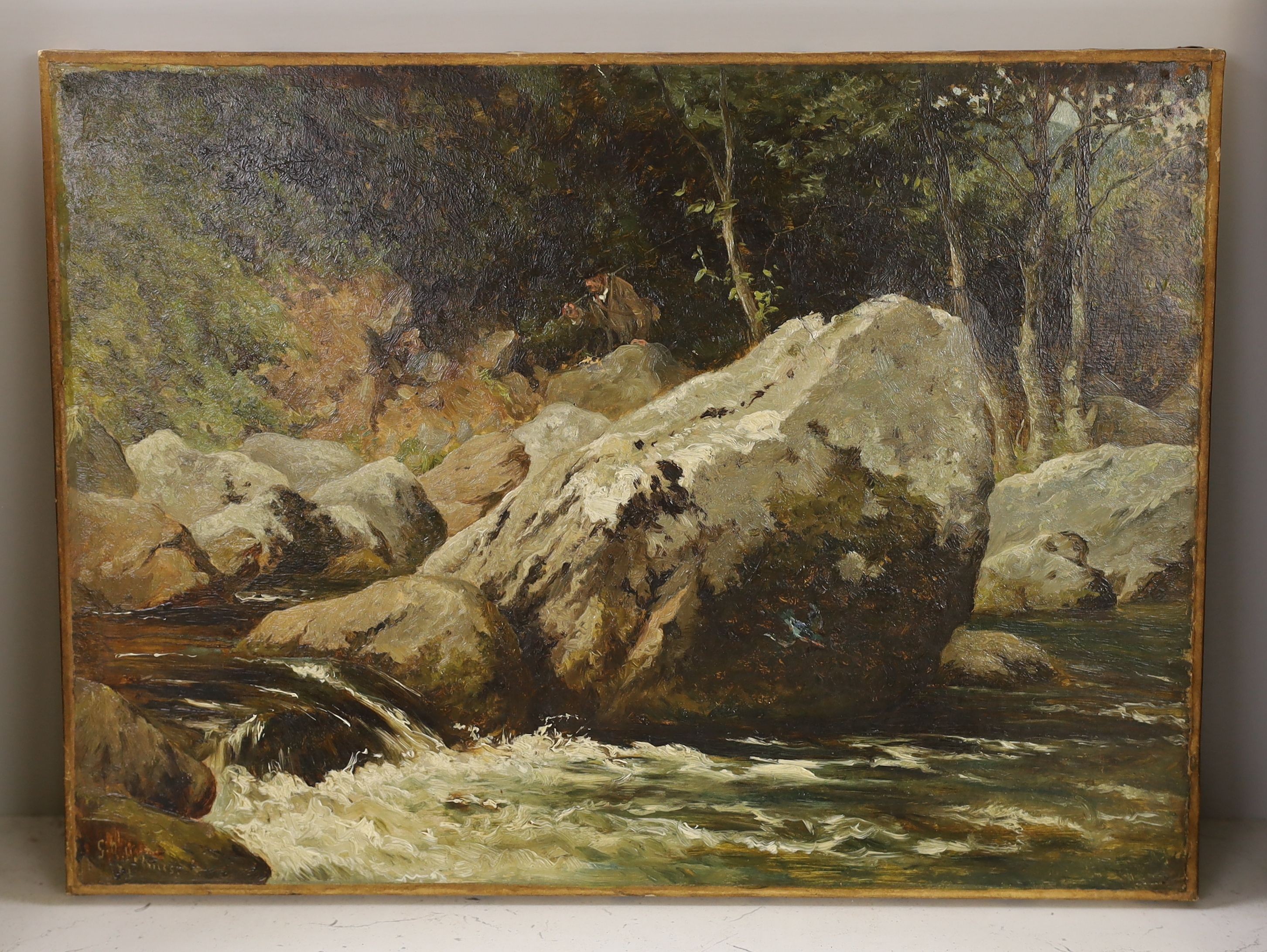 George Augustus Holmes (1822-1911), oil on paper laid on canvas, 'Across the stream', signed and dated '71, 29 x 39cm, unframed